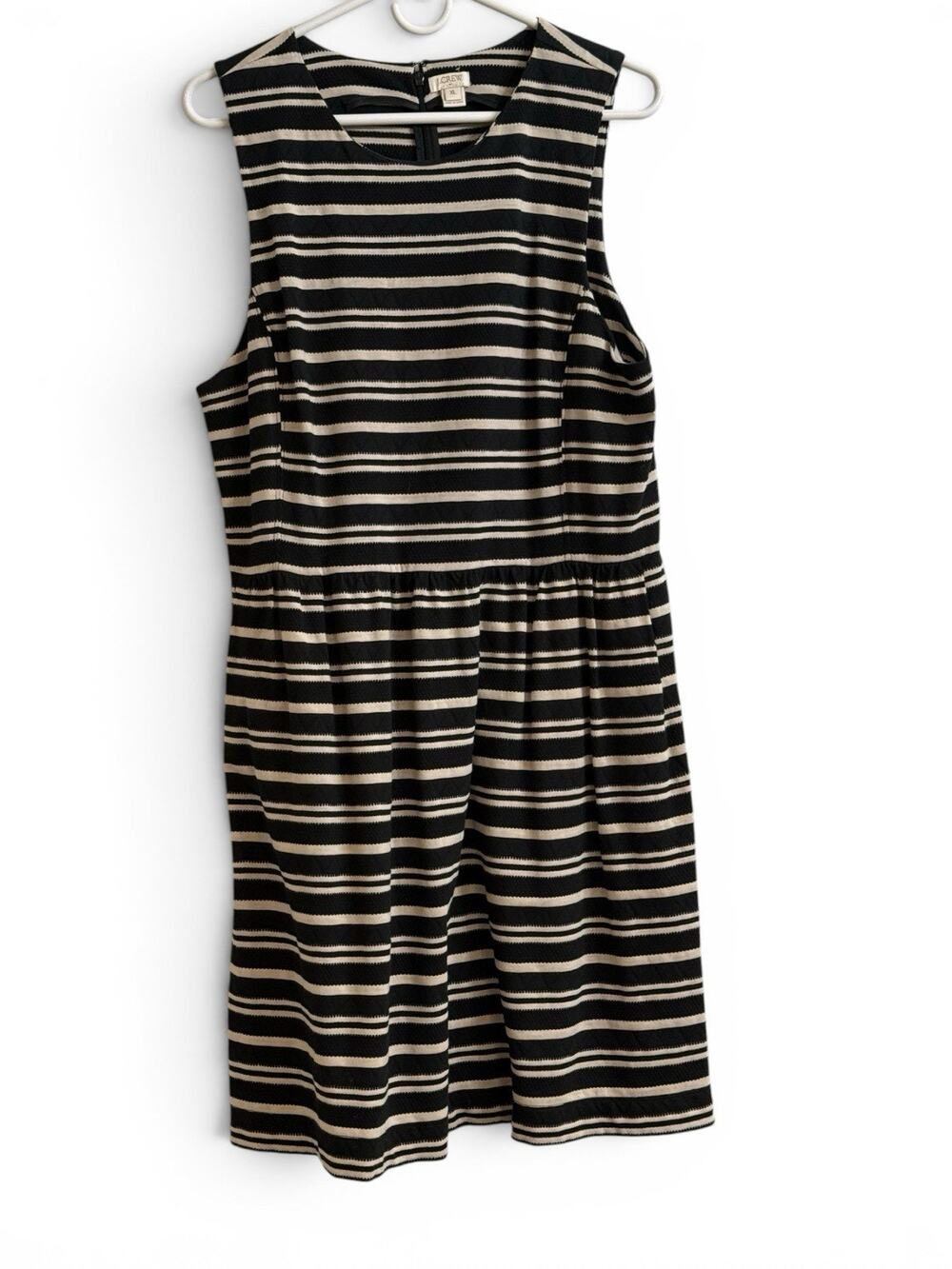 J.Crew XL Black Cream Striped Knit Dress Sleeveless Fit & Flare Cotton Blend